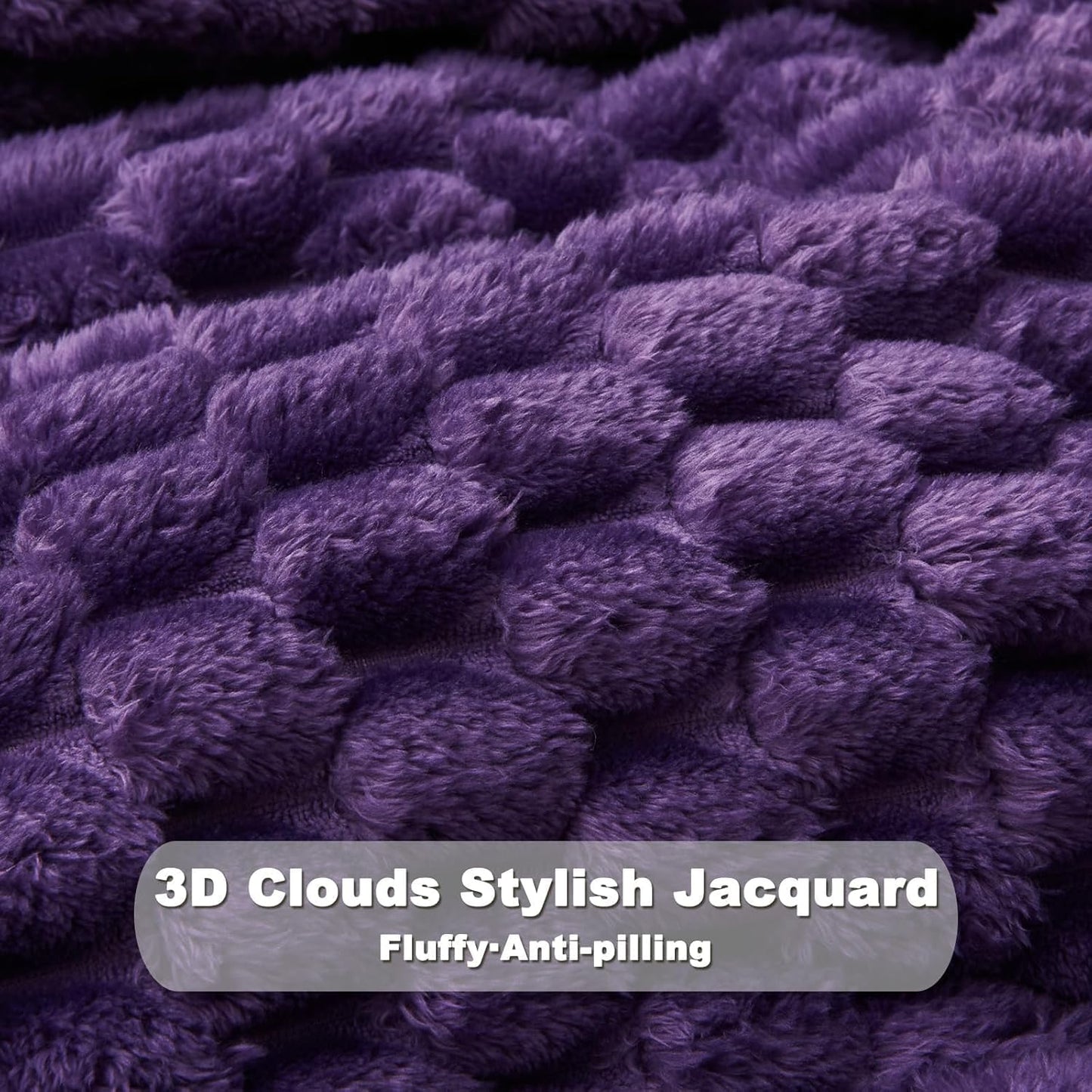 NEWCOSPLAY Super Soft King Blanket Purple Premium Silky Flannel Fleece 3D Clouds Stylish Jacquard