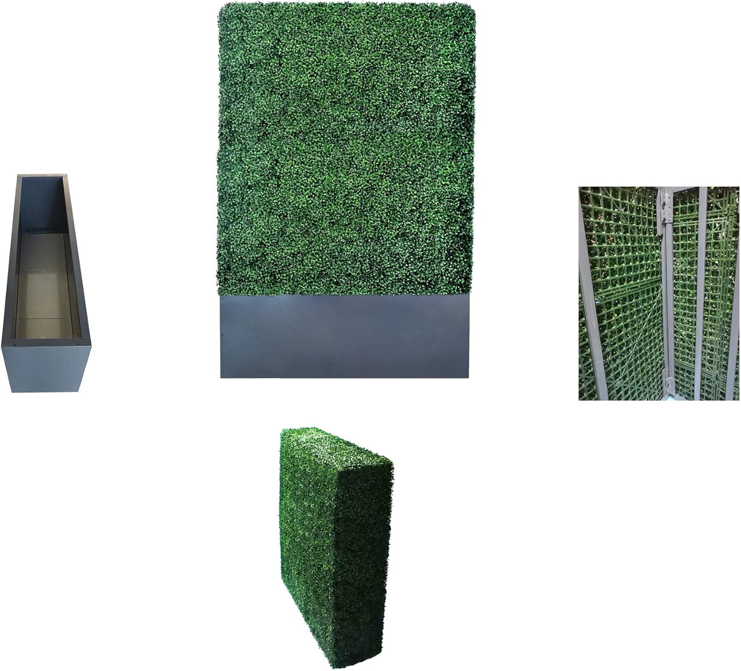 AGPL Upgraded Artificial Boxwood Hedge Wall with Dark Gray Stainless Steel Planter Box (79" Height