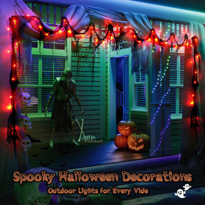 Halloween Horror Atmosphere Lights, Orange&Purple LED String Lights with 9.9FT Creepy Black Gauze