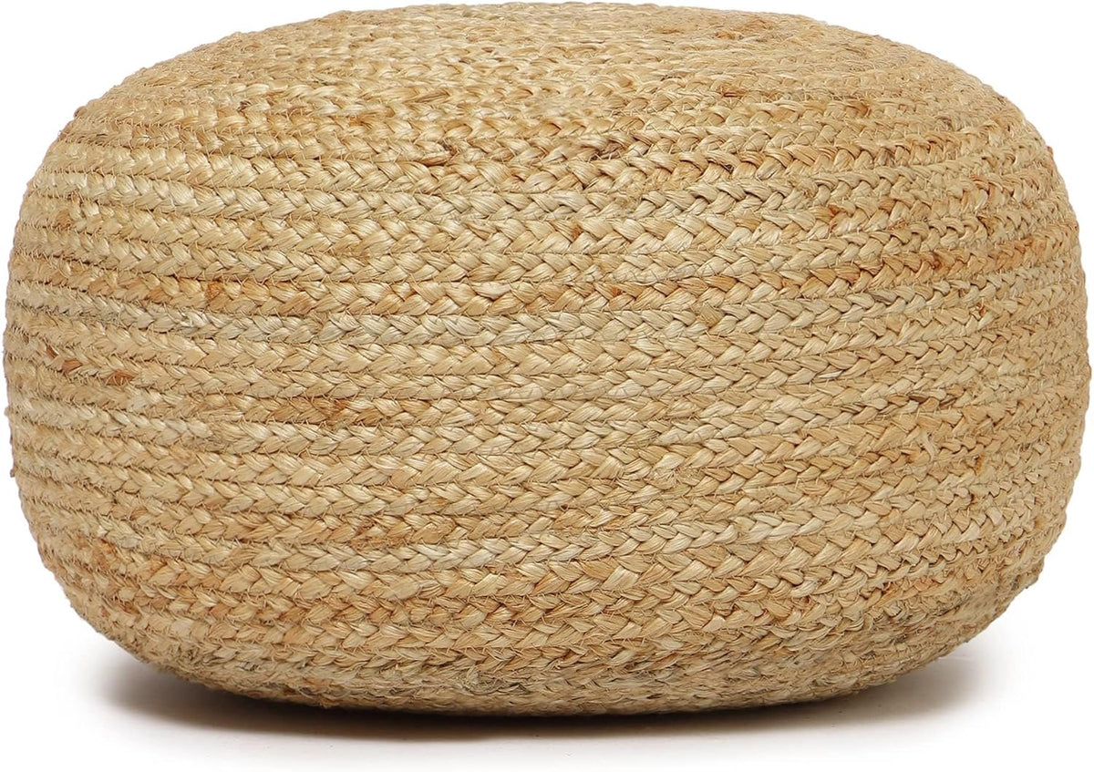 REDEARTH · Jute Circular Low Pouf Ottoman - Braided Pouffe Accent Sitting Round Footrest for Living