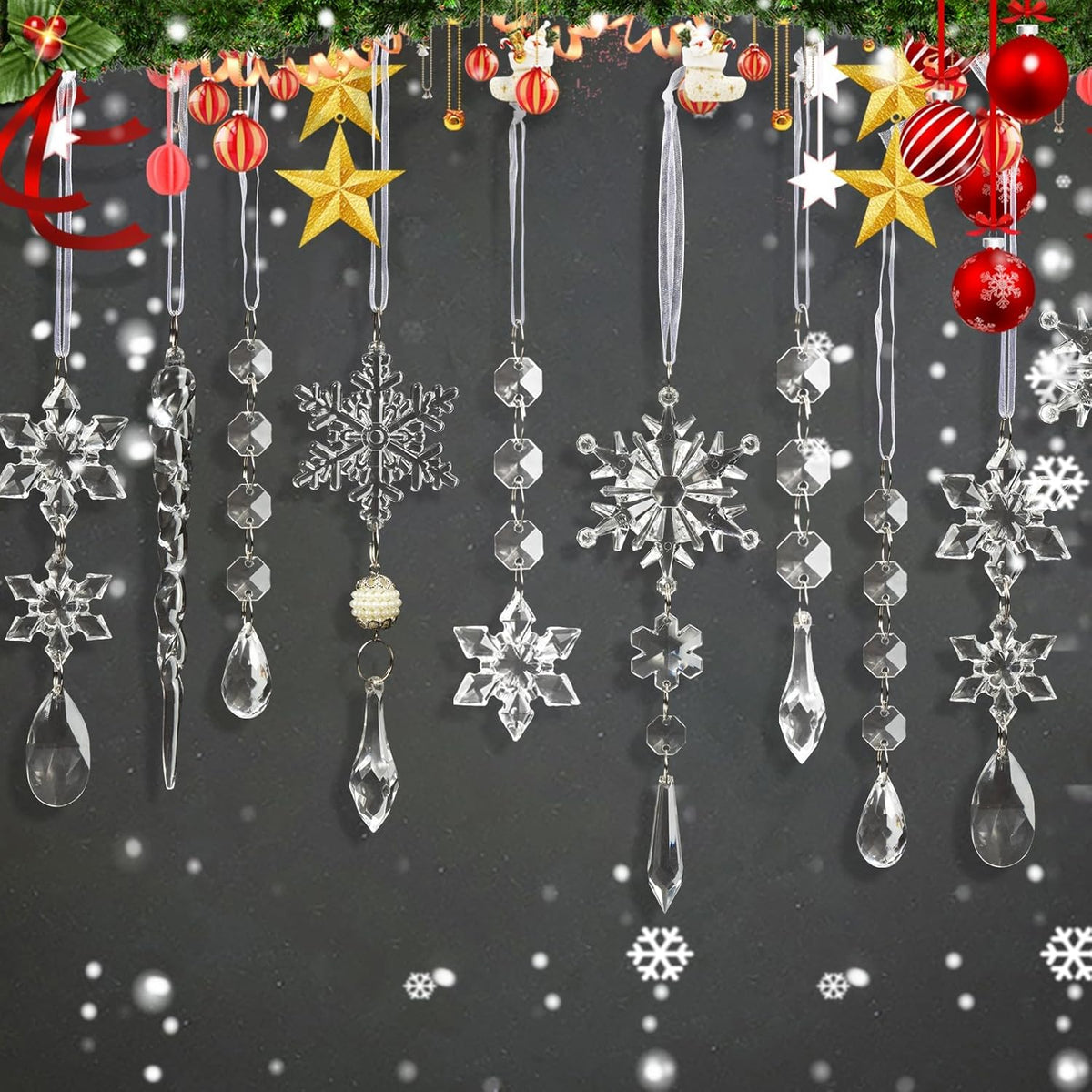 Christmas Tree Decoration Crystal Ornaments - 48pcs Acrylic Christmas Ornaments Snowflake Icicle