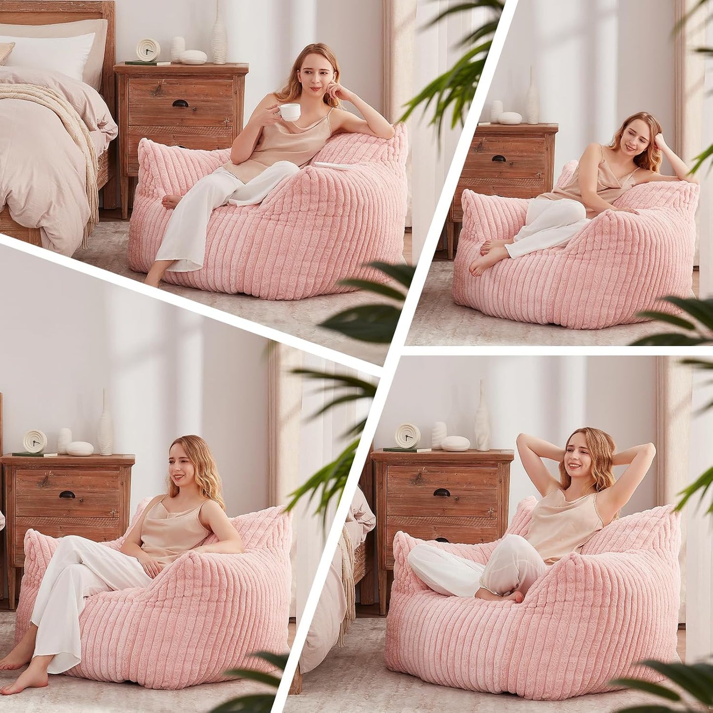 Giant Bean Bag Chairs for Adults Teens, Large Bean Bag Sofa Chairs with Filling Comfy Fuzzy BeanBag