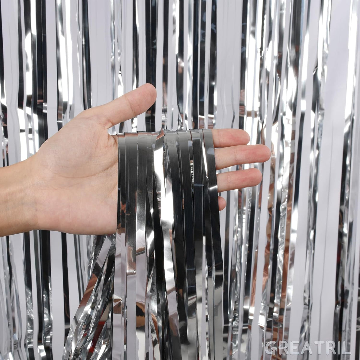 Silver Streamers Metallic Party Backdrop - GREATRIL Foil Fringe Tinsel Curtain for 2026