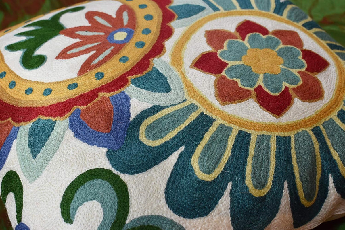 Daisy Floral Pillow Cover Teal Flower Pillowcase Flowery Outdoor Cushion Suzani Accent Pillowsham
