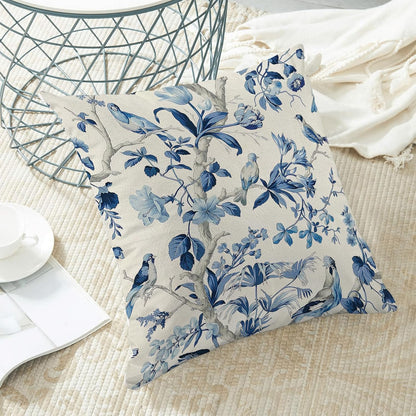 CXMEIFLY Navy Blue Spring Floral Pillow Covers 18 x 18 Inch Set of 2 for Chinoiserie Flowers Bird