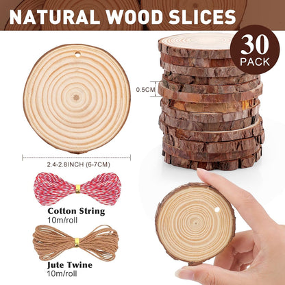 30 Pack Wood Slices for Crafts,2.4-2.8In Unfinished Natural Wood Rounds with Tree Bark.Wood Circles