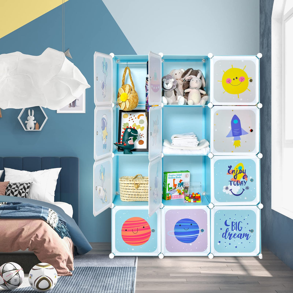 INFANS Children Wardrobe, Kid Closet Portable Baby Dresser Cute for Kids Bedroom Nursery Armoire