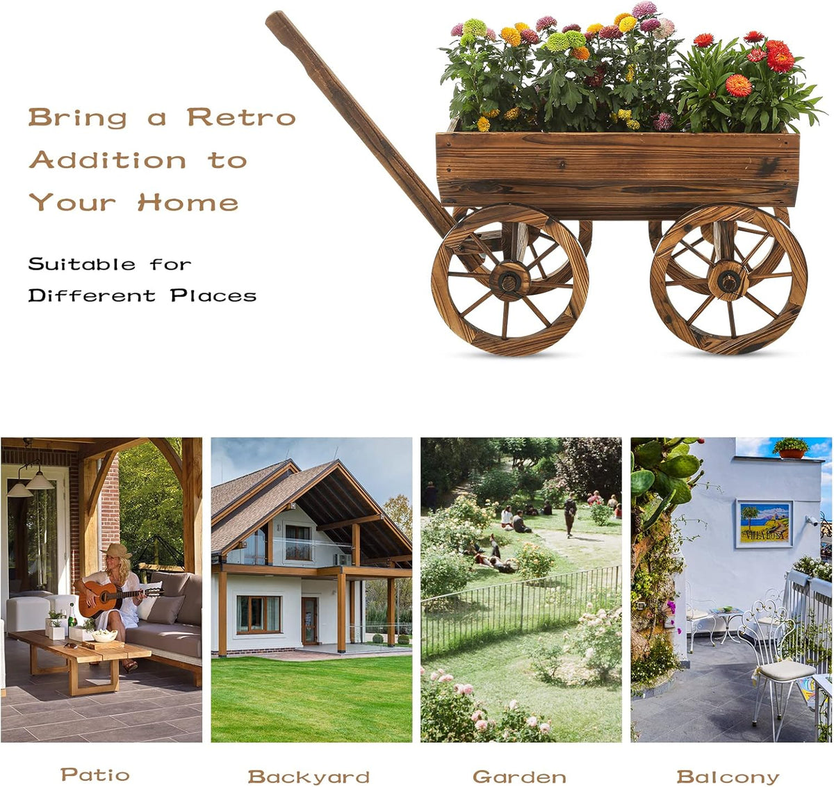 Garden Wooden Decor Rustic Flower Pot,Planters Wagon Indoor Outdoor Backyard Balcony Decor,for