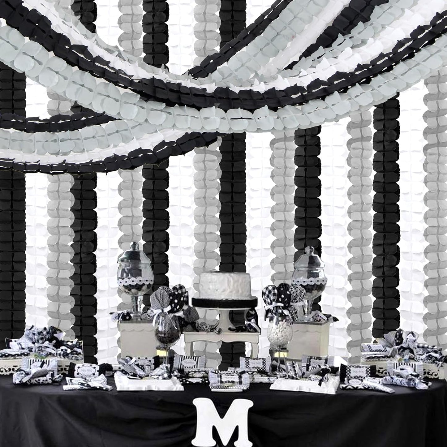 Black White-Silver Party-Decorations Streamers Garland - 157Ft Graduation Four-Leaf Clover Hanging