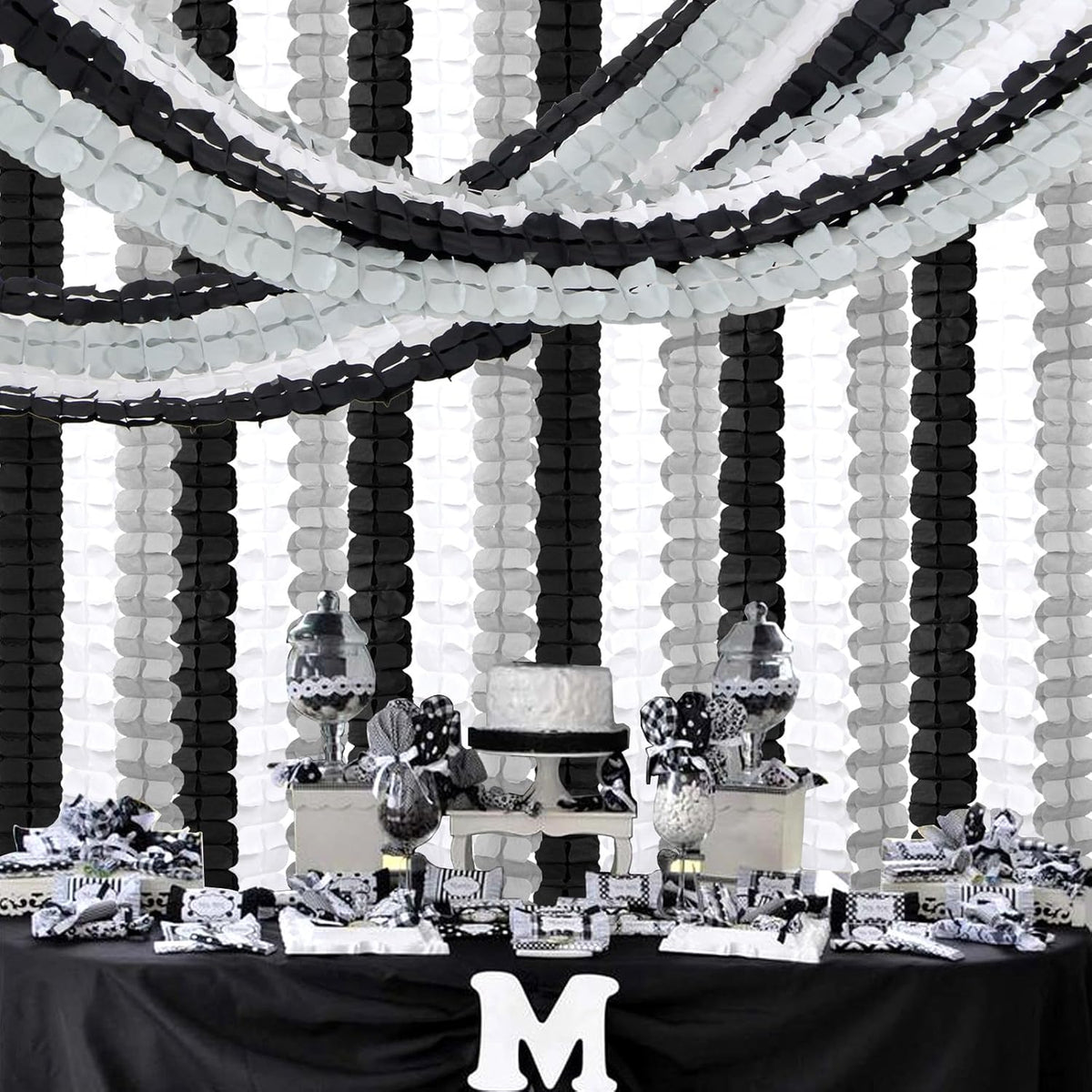 Black White-Silver Party-Decorations Streamers Garland - 157Ft Graduation Four-Leaf Clover Hanging