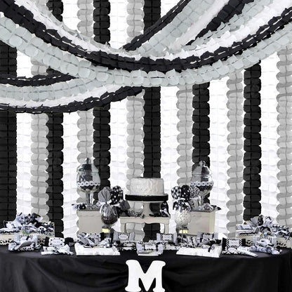 Black White-Silver Party-Decorations Streamers Garland - 157Ft Graduation Four-Leaf Clover Hanging