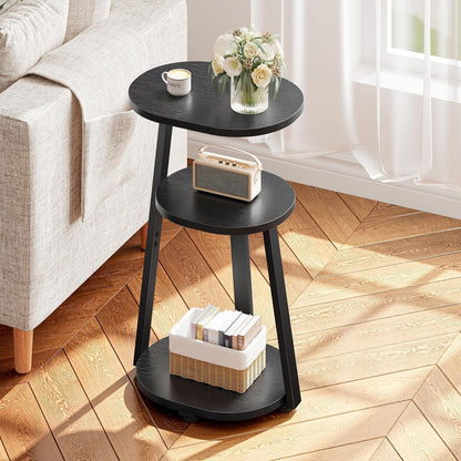 Side Table, Small End Table with Metal Frame, 3-Tier Bedside Tables, Round Side Tables for Living