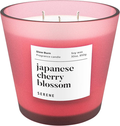Hidden Label Large Scented Candle, Japanese Cherry Blossom, 30oz 3 Wick Huge Candle, Serene