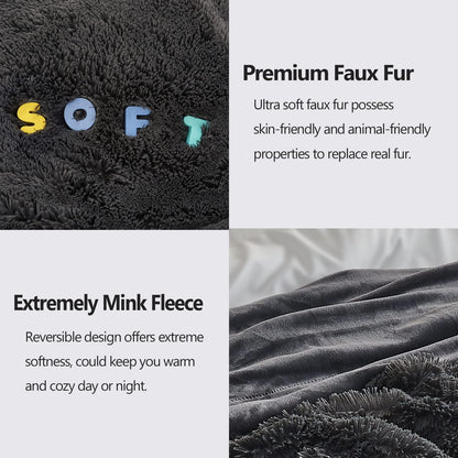 GONAAP Fuzzy Faux Fur Throw Blanket Queen Size Dark Grey Super Soft Cozy Plush Fuzzy Shaggy Blanket