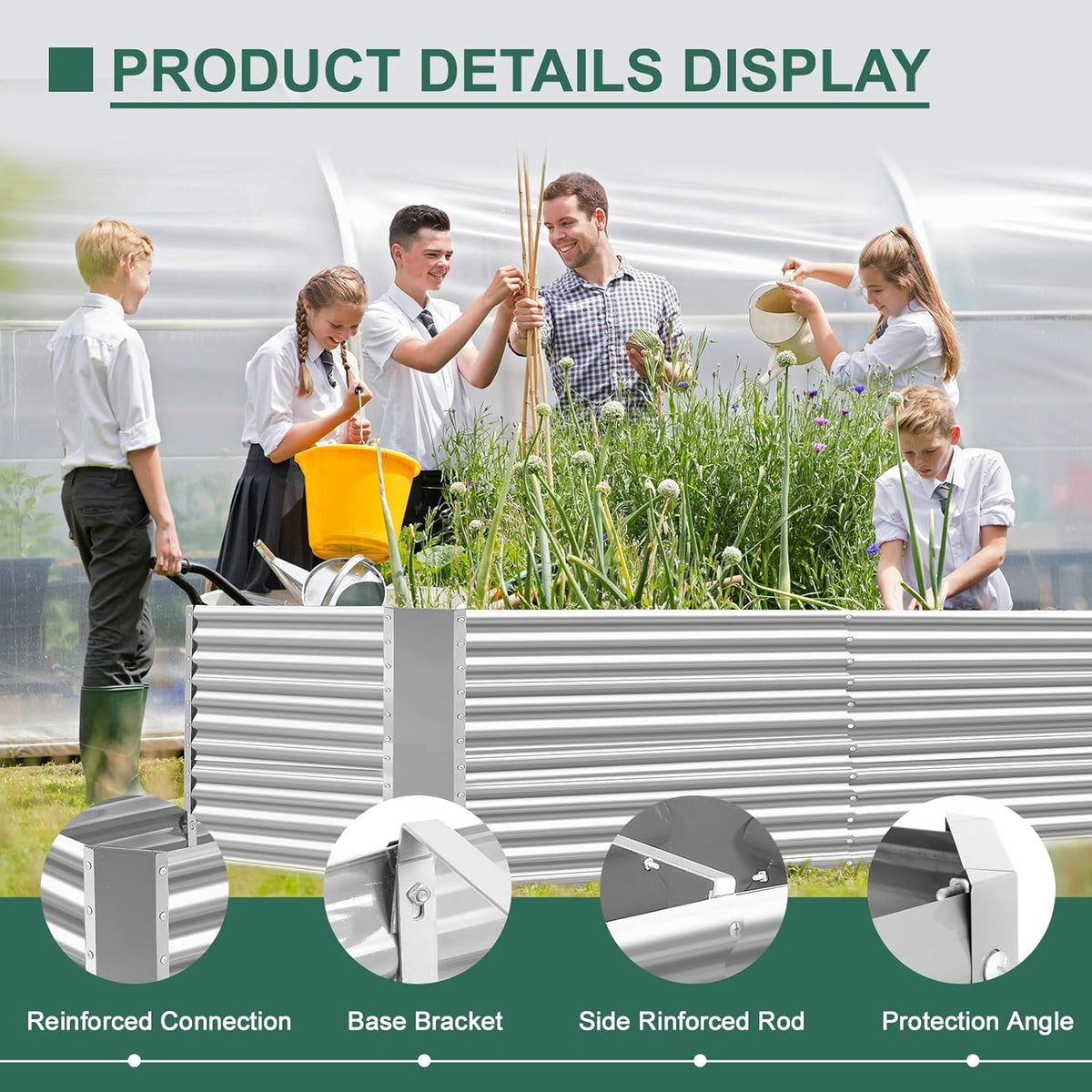 Land Guard 8x4x3ft Rectangular Galvanized Raised Garden Beds, Large-Capacity Metal Planter Box