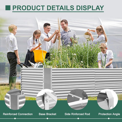 Land Guard 8x4x3ft Rectangular Galvanized Raised Garden Beds, Large-Capacity Metal Planter Box
