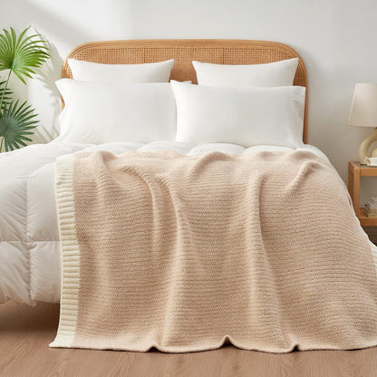 Snuggle Sac Heather Beige Throw Blankets Luxurious Microfiber Fabric, Reversible Super Soft Throws