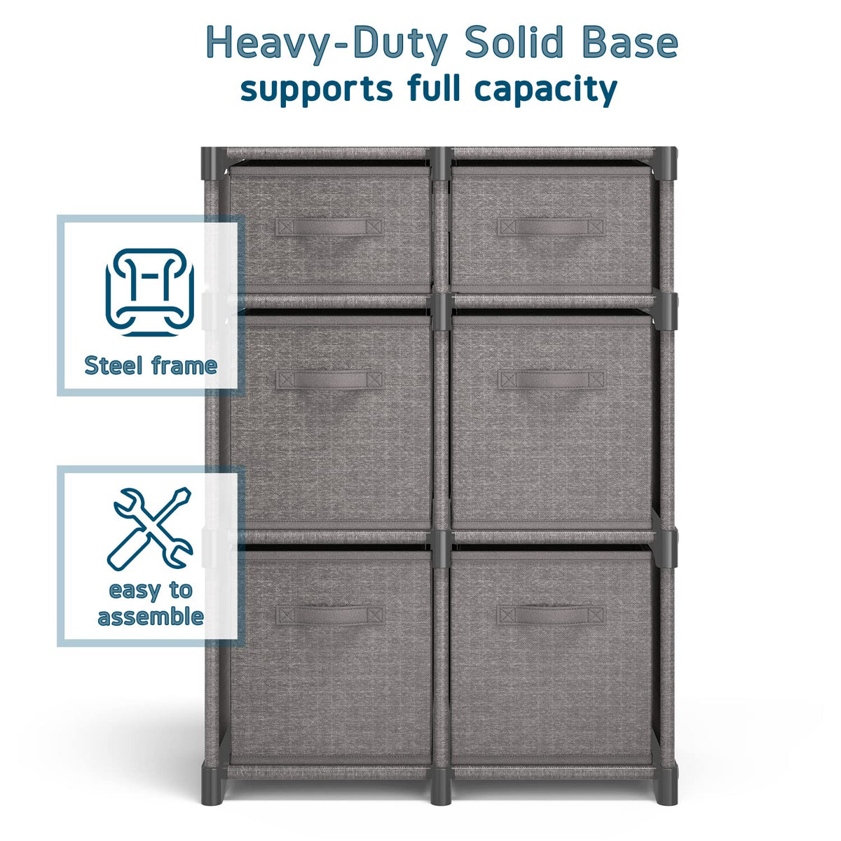 6 Cube Storage Organizer, Gray Storage Cubes Organizer Shelves, Sturdy Cubbies Storage Shelves with