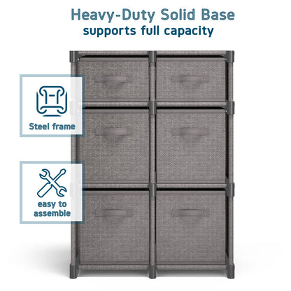 6 Cube Storage Organizer, Gray Storage Cubes Organizer Shelves, Sturdy Cubbies Storage Shelves with