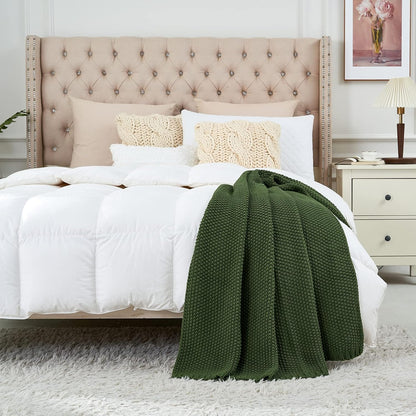Longhui bedding Chunky Cable Knit Throw Blanket Lightweight Olive Green 100% Organic Cotton Blanket