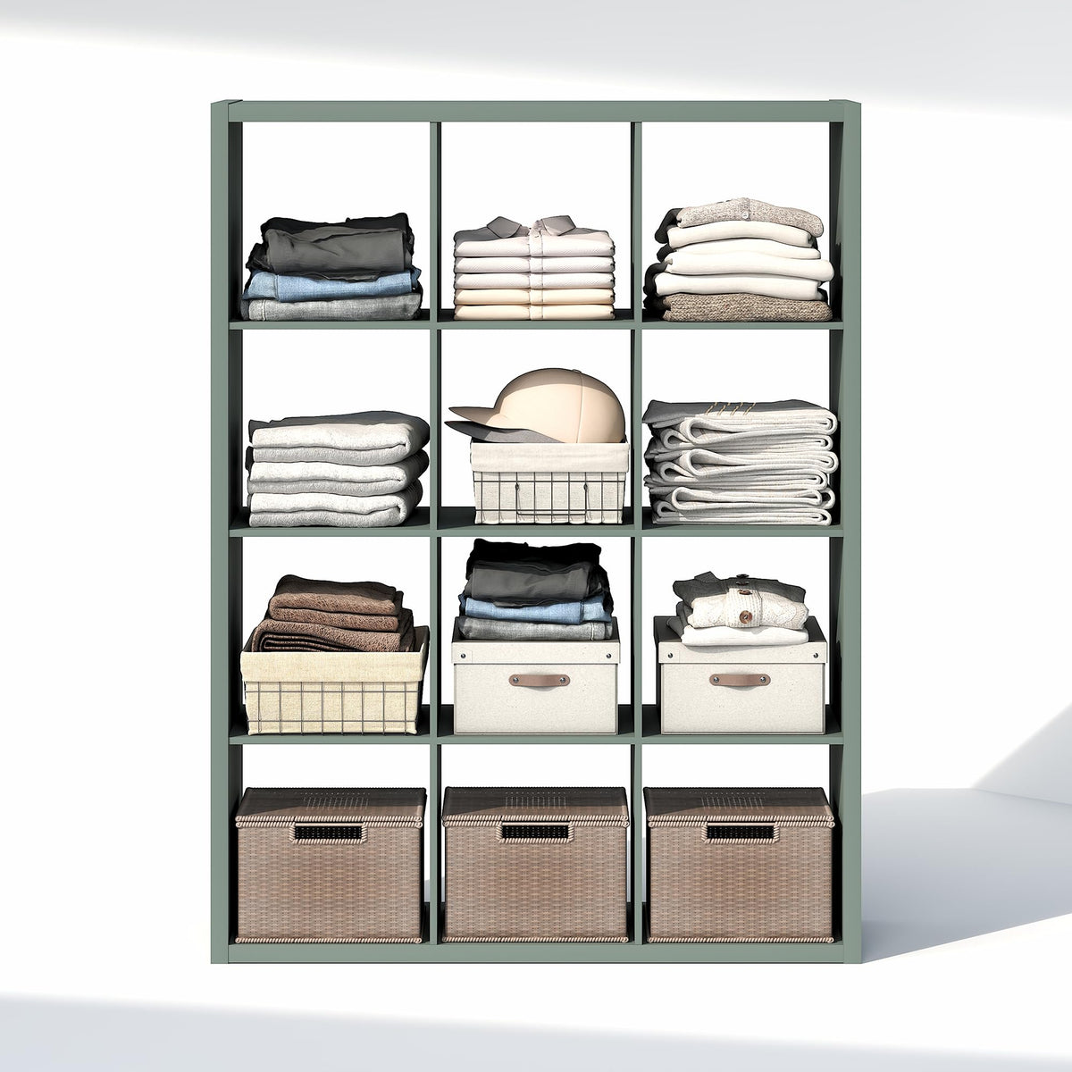 Furinno Cubic Extra Thick 12-Cube Closet Organizers and Storage, Sage Green