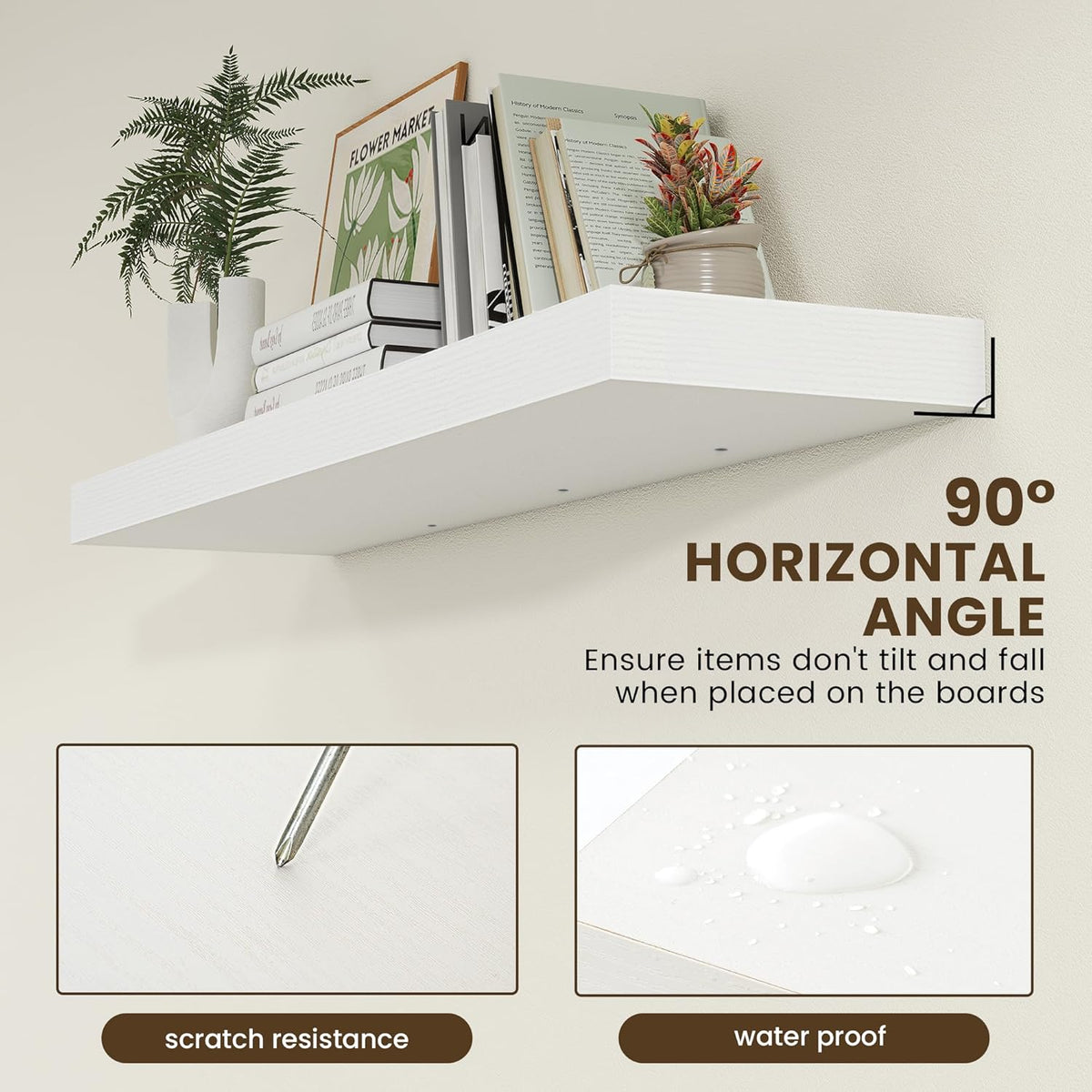 White Floating Shelves for Wall - 48 Inch Wide x 12 Inch Deep Wall Shelves Set of 1 - Rustic Wood