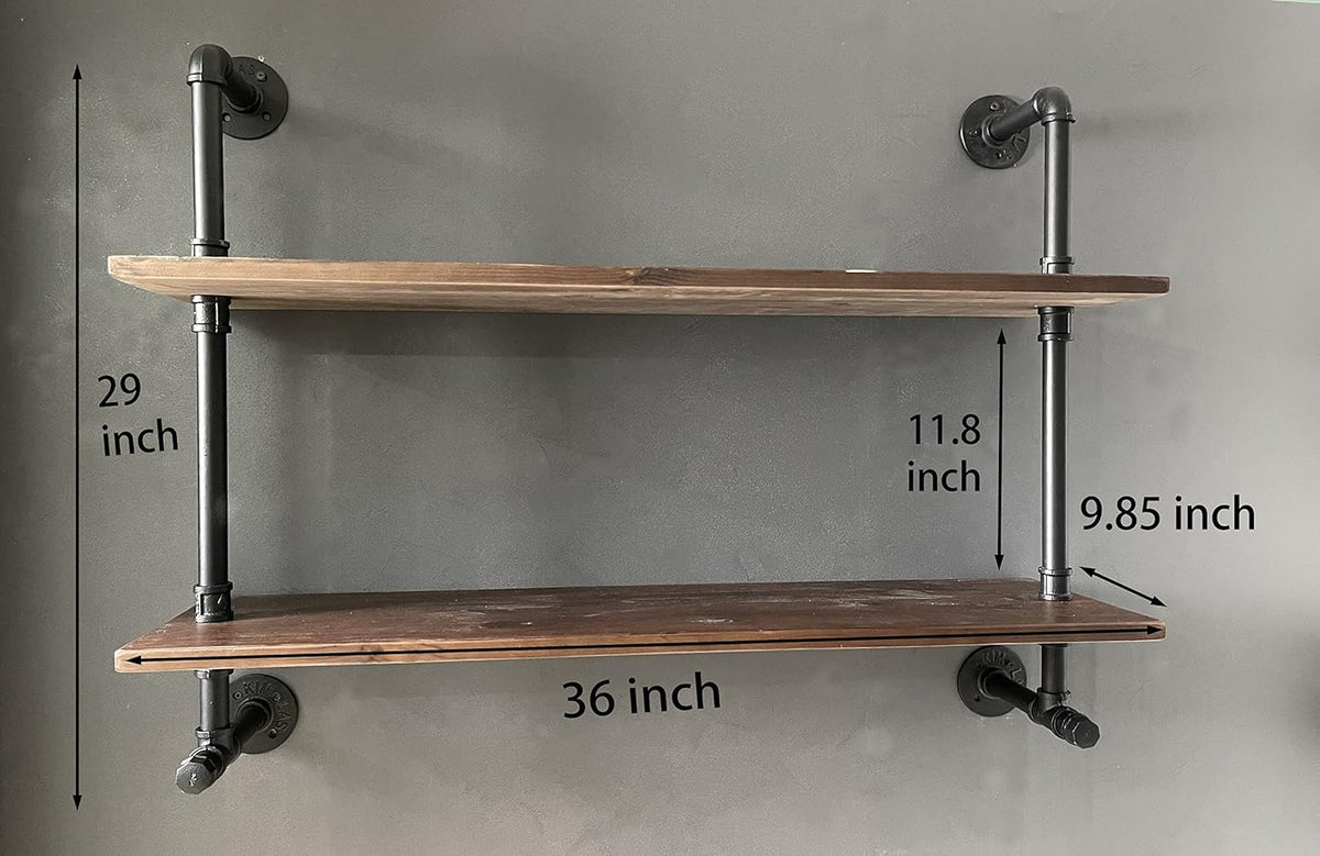Industrial Pipe Wall Shelves Pipe Shelving with Real Wood Plank ,36 Inches Floating Shelves for
