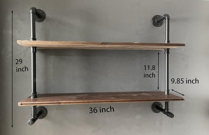 Industrial Pipe Wall Shelves Pipe Shelving with Real Wood Plank ,36 Inches Floating Shelves for