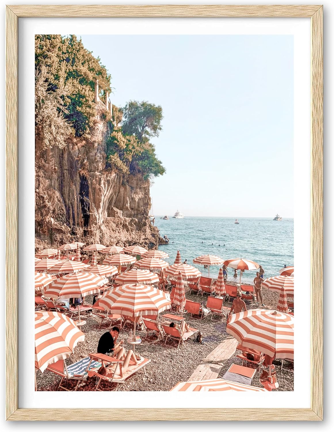 HesenDot Natural OAK Wood Framed Summer in Positano Wall Art,12x16in Italy Amalfi Coastal Canvas