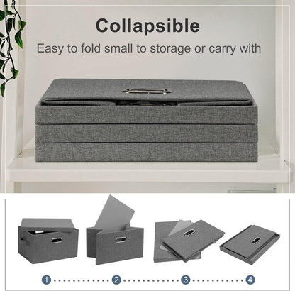 Medium 15" 21 Quart Collapsible Stackable Storage Bins with Lids, 1 Pack Gray Foldable Fabric