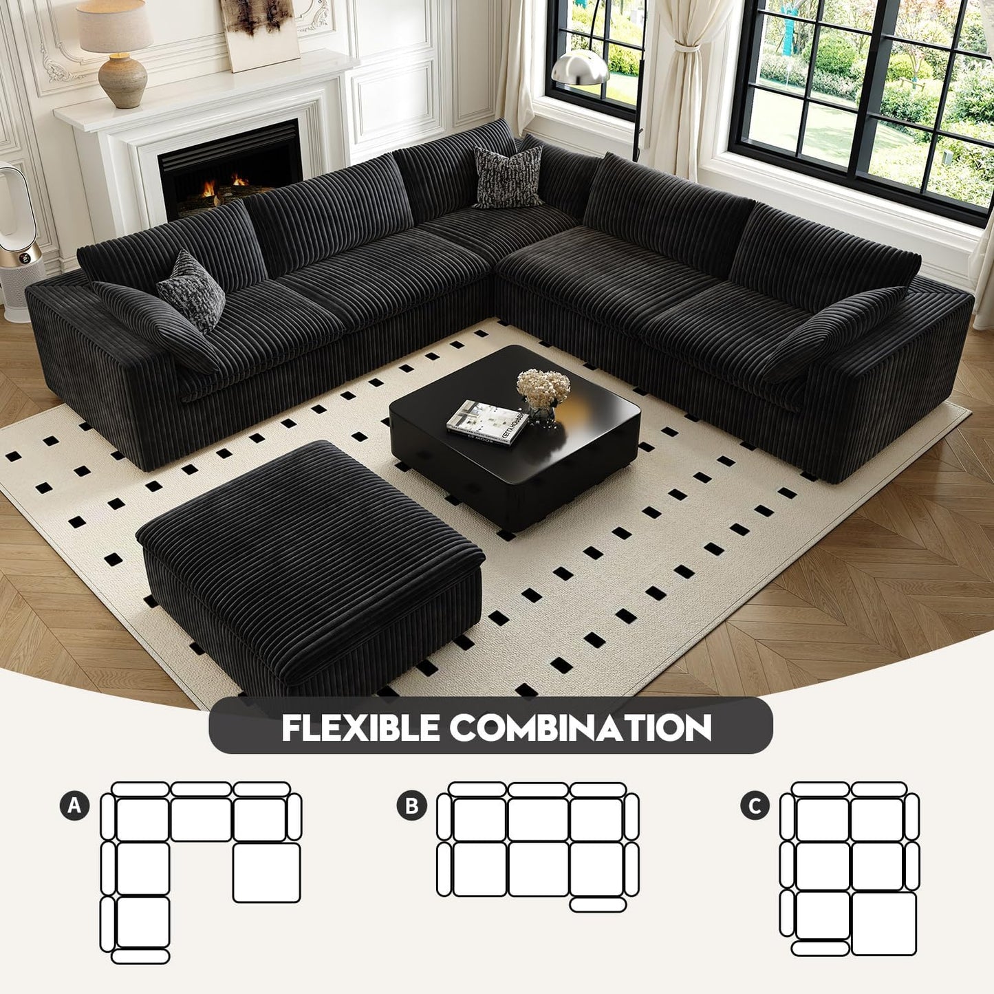 118" Cloud Couch Oversized Modular Sectional Sofa for Living Room,Modern Sofa with Deep Seat，6