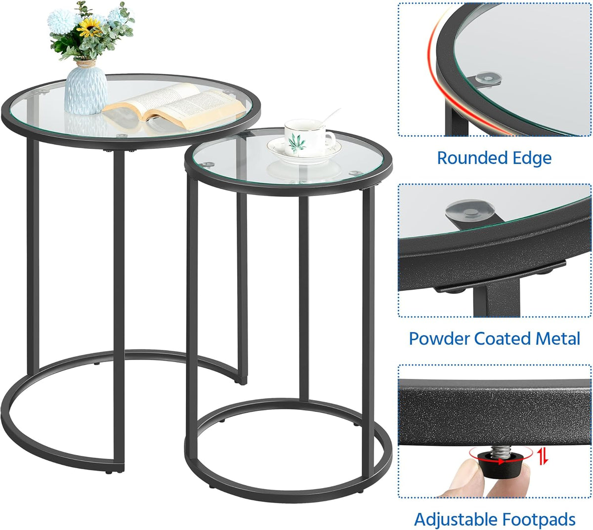 Yaheetech Round Nesting End Table Set of 2,Stacking Side Tables,Coffee Tables Set w/Metal Frame &