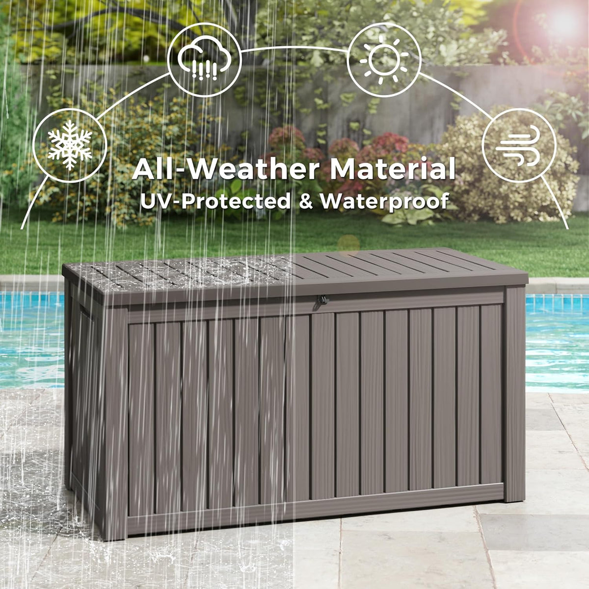 KAMABOKO Outdoor Storage Box, 150 Gallon Large Outdoor Resin Deck Box, Storage Waterproof Boxes