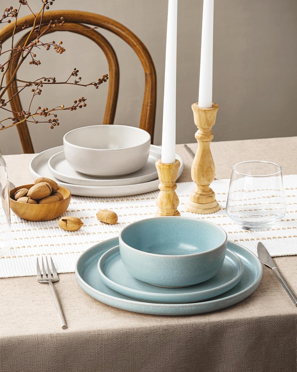 Famiware Milkyway Plates and Bowls Sets, 12 Pieces Dinnerware Sets, Reactive Glaze Dish Set