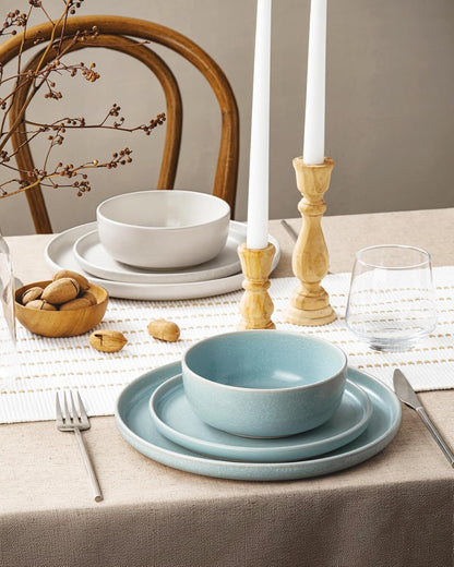 Famiware Milkyway Plates and Bowls Sets, 12 Pieces Dinnerware Sets, Reactive Glaze Dish Set