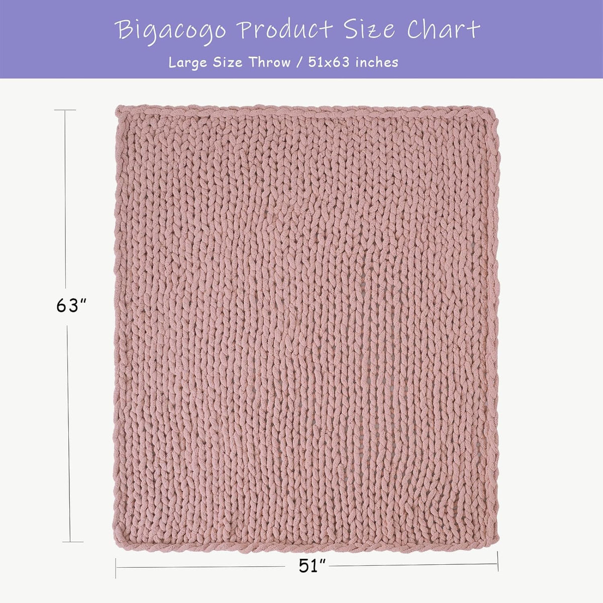 Bigacogo Chunky Knit Throw Blanket for Couch, 51x63 inches, 100% Hand Knitted with Thick Jumbo