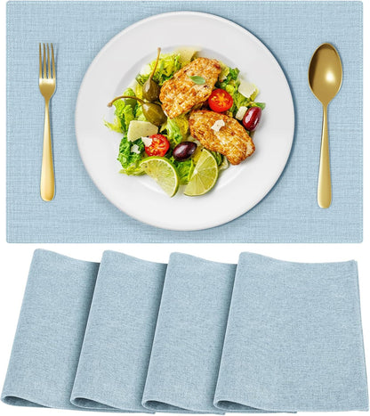 Cloth Placemats, Set of 4 Heat-Resistant Cotton Linen Blend Double Layered Machine Washable Place