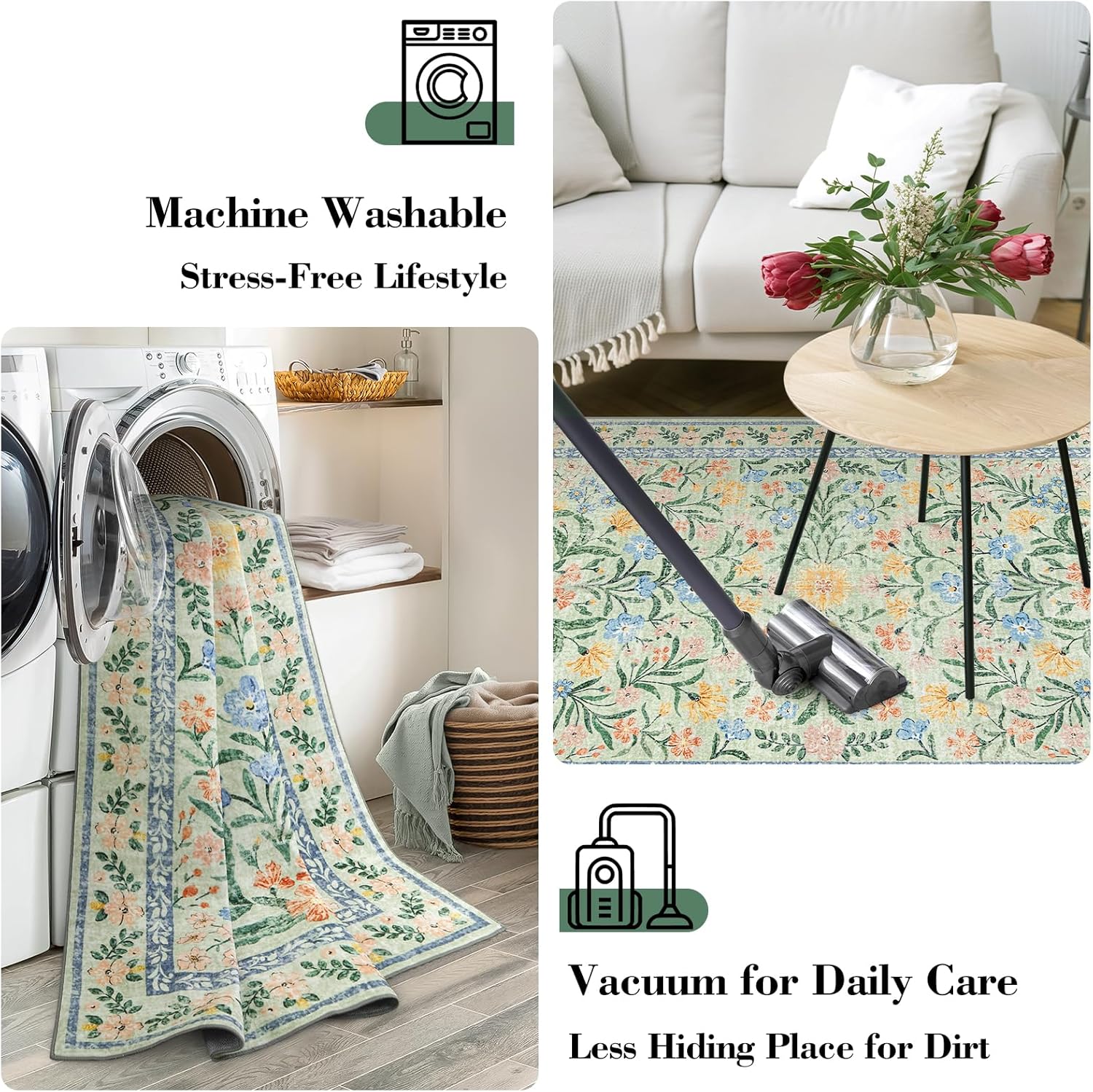 Wonnitar Machine Washable 5x7 Area Rug, Boho Floral Rugs for Living Room Non-Slip, Soft Pink and
