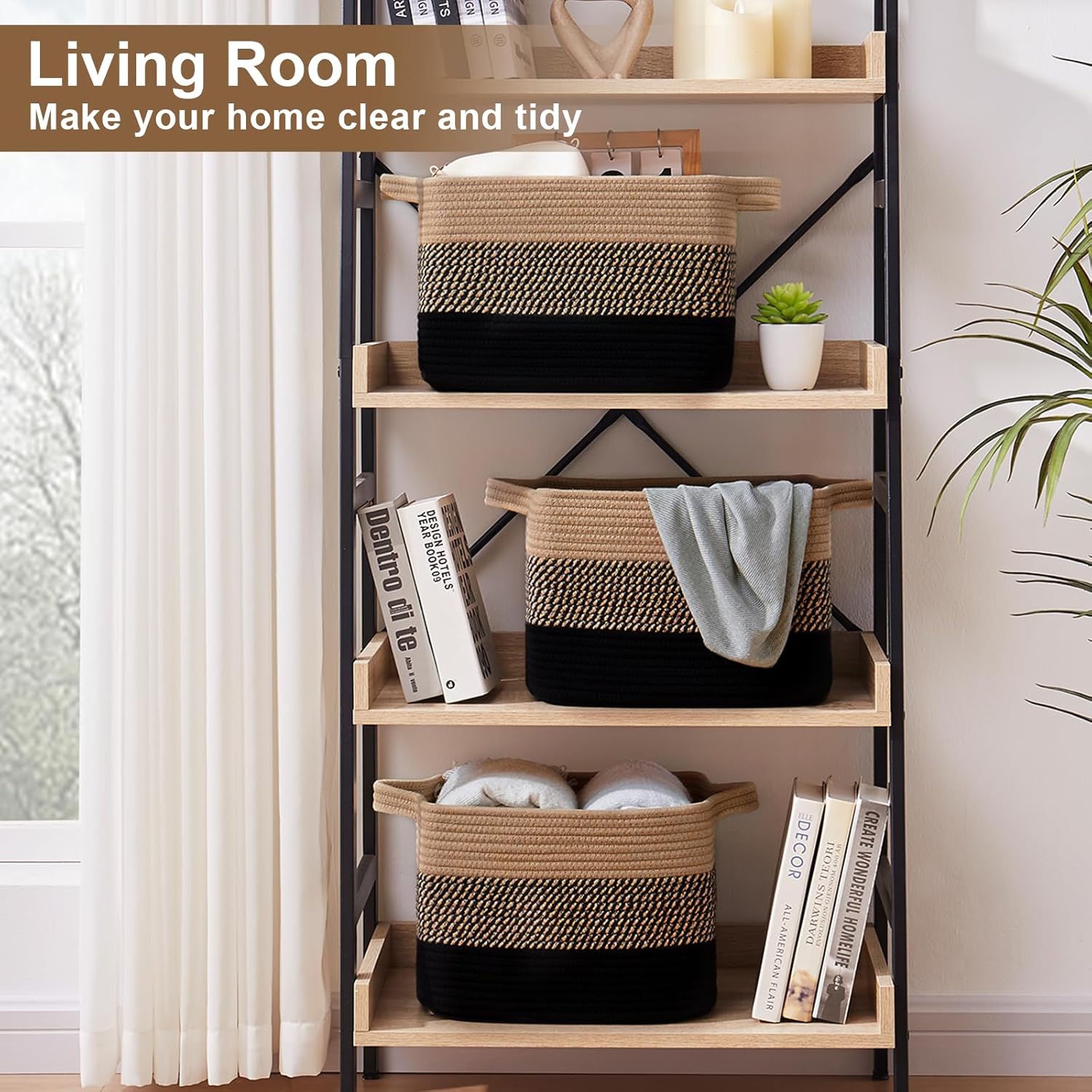 Storage Basket for Organizing, Woven Baskets for Storage, Rectangle Decorative Baskets for Shleves