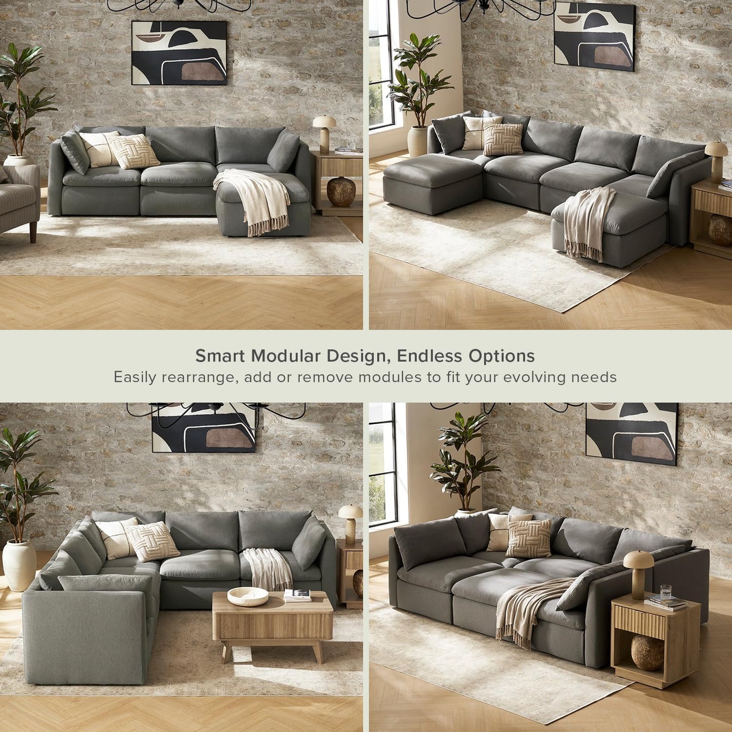 mopio Oversized Modular Sectional Sofa with Fully Removable Covers and Storage, Convertible U