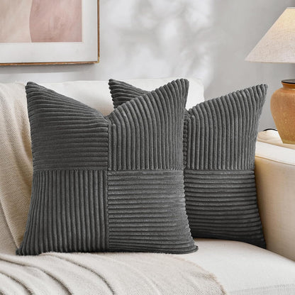 Fancy Homi 2 Packs Dark Gray Decorative Throw Pillow Covers 18x18 Inch for Living Room Couch Sofa