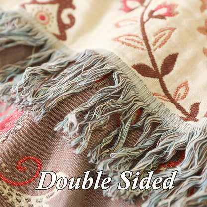 Snycler Boho Throw Blanket for Bed - 100% Cotton Ultra Soft Rustic Quilt - Pink Boho Floral Printed