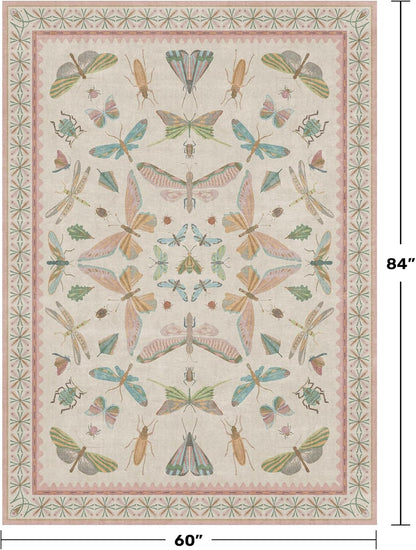 Light Pink Nursery Rug for Baby, Cute 5x7 Area Rugs for Girls Bedroom, Kids Room, Playroom