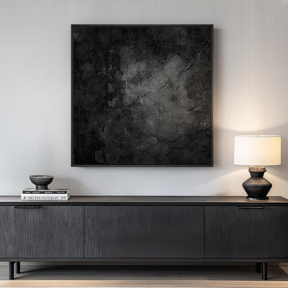 Framed Black Abstract Wall Art, Modern Canvas Prints Paintings Artwork for Walls, Square Minimalist