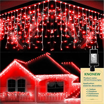 KNONEW Christmas Lights Outdoor Decorations 400 LED 33ft 8 Modes Curtain Fairy String Light with 75