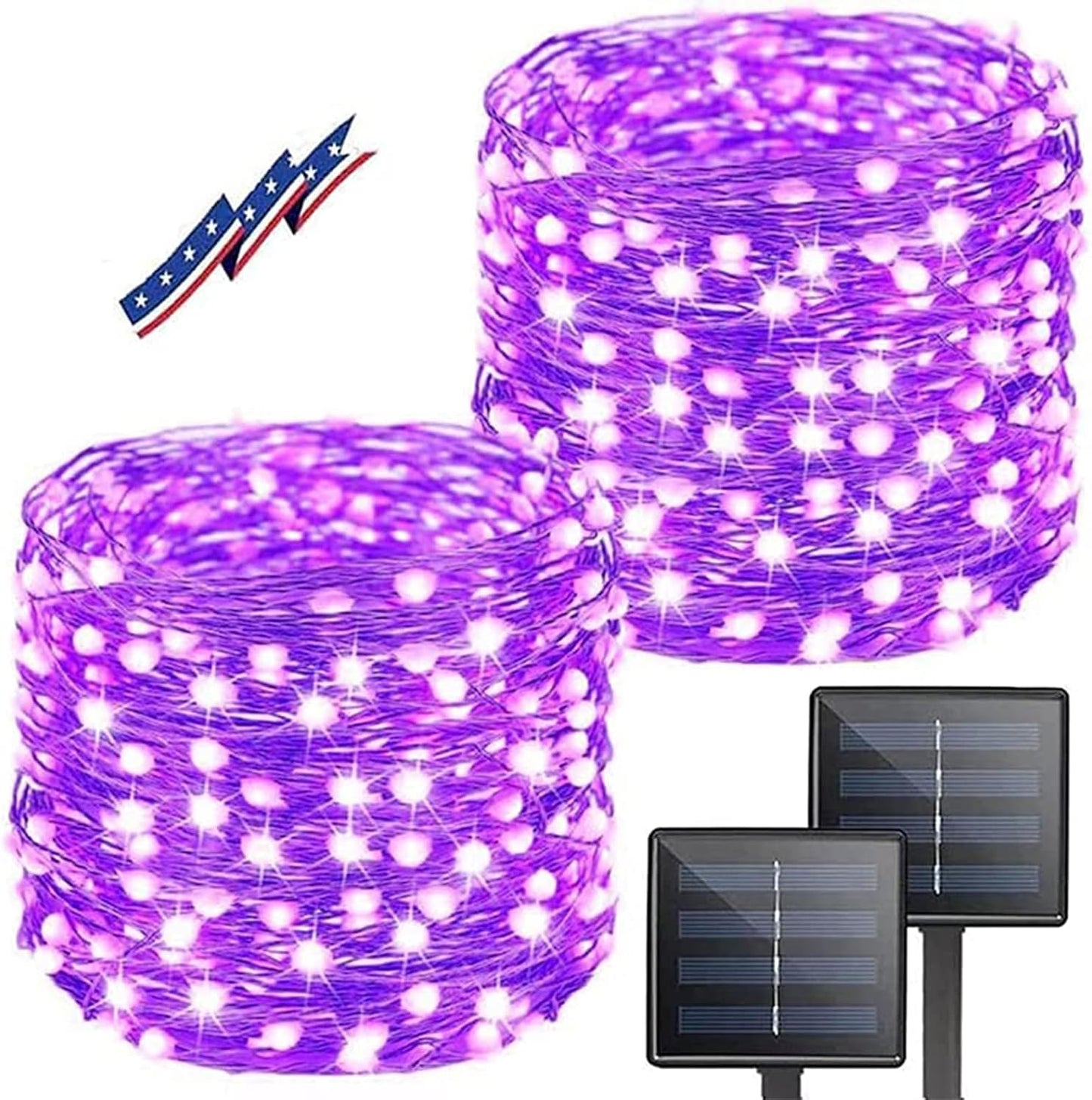 Purple Halloween Solar String Lights Outdoor, 2-Pack 80FT 200LED Solar Twinkle Light Waterproof