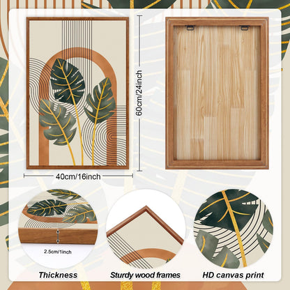 KAIRNE Boho Canvas Wall Art,Tropical Palm Leaf Wall Decor,Mid-Century Geometric Illustrations Set