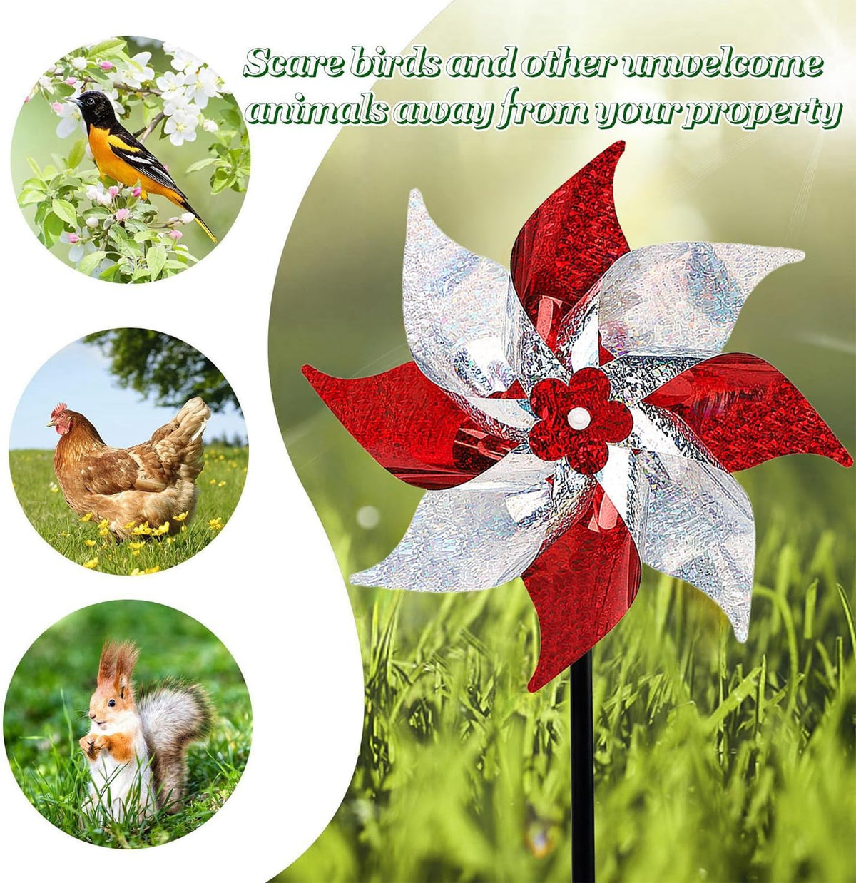 Hausse 10 Pack Reflective Pinwheels, Extra Sparkly Wind Sculptures for Garden Christmas Holiday