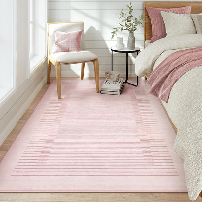 Wonnitar Washable Striped Living Room Area Rug 5x7, Non-Slip Berber Stripe Pink Area Rugs for