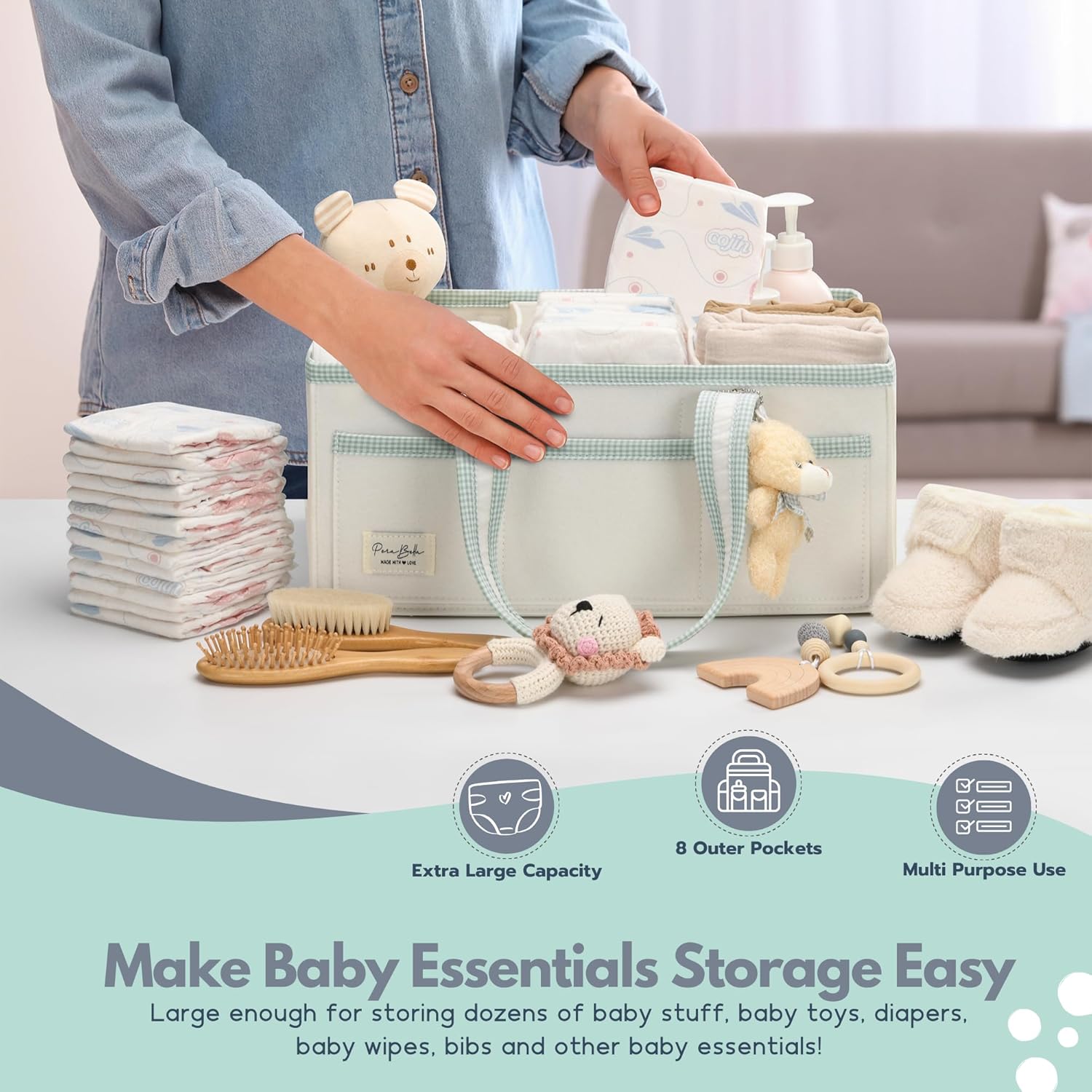 PeraBella Diaper Caddy Organizer with Handle, Baby Shower Gifts Basket Bag, Registry Search Must